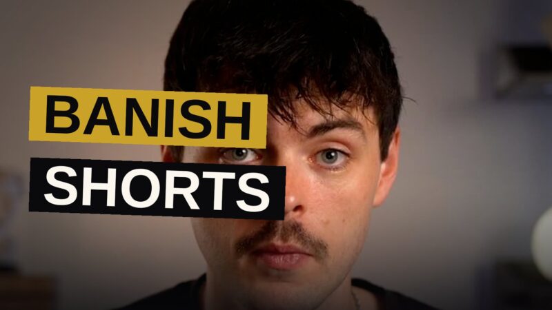 A hand pulls short-form video tiles off a smartphone screen into a separate app, showing the proposal to split YouTube Shorts into its own platform.