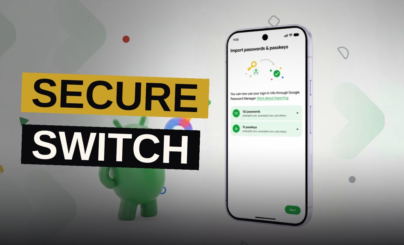A smartphone displays a password manager app with a padlock icon and an arrow indicating a secure transfer between apps.