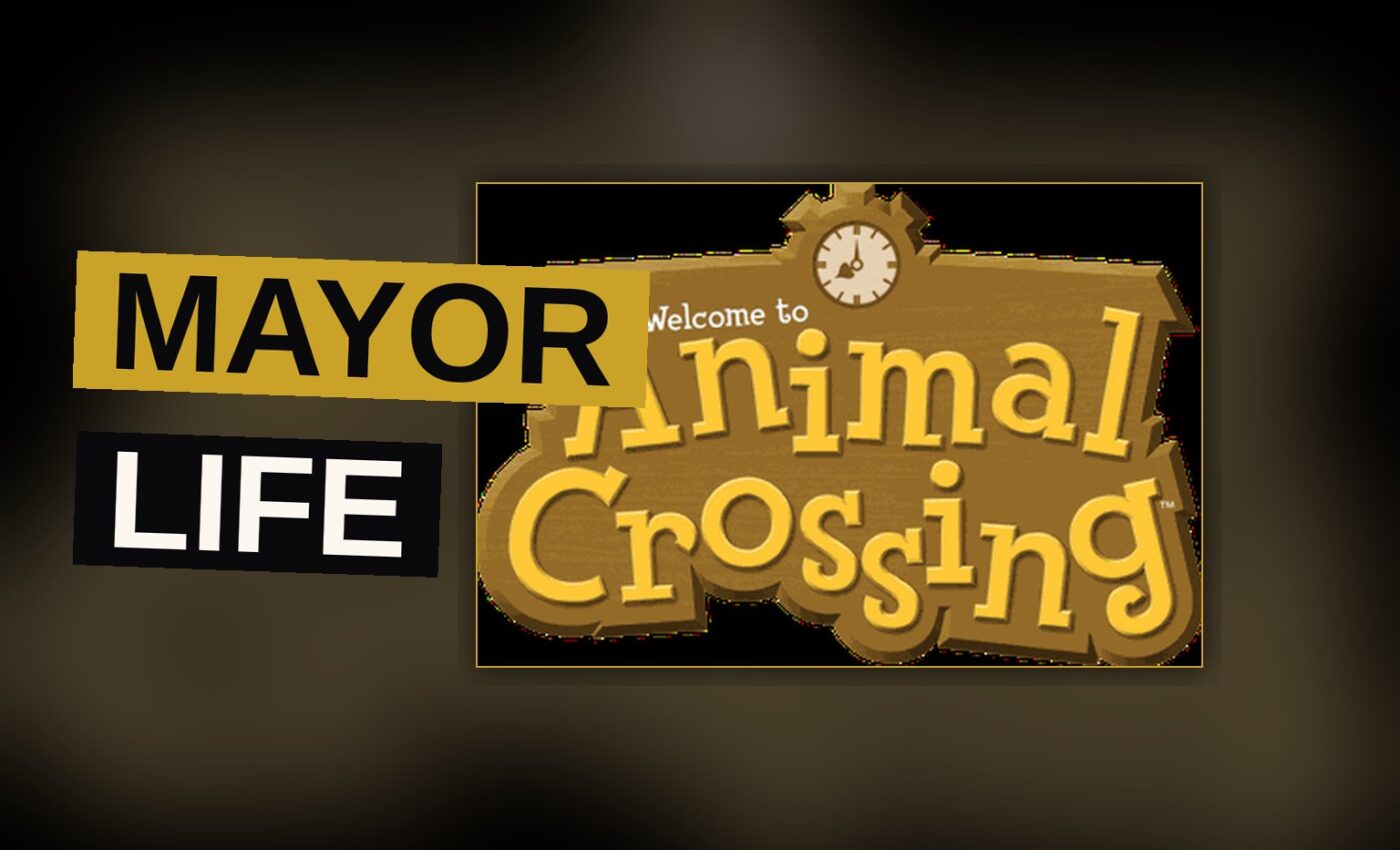 A cozy animated town with a river and lighthouse, featuring a cheerful yellow dog and a green frog villager in warm afternoon light.