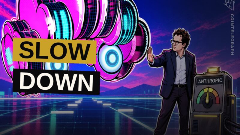 A human pauses amid glowing servers, symbolizing concern over runaway AI advancement.