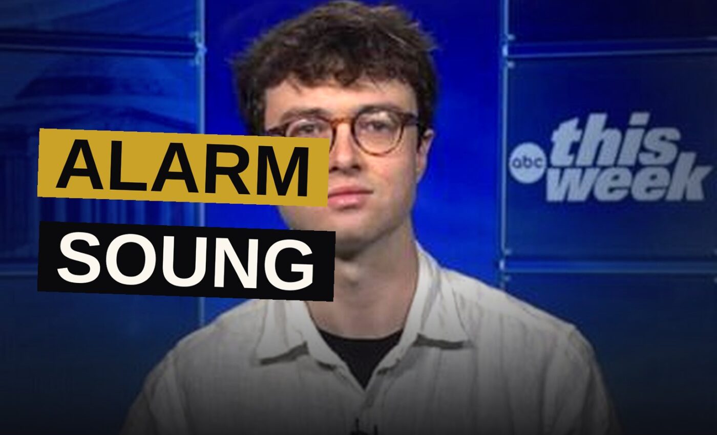 A researcher raises a hand in warning near a glowing server farm, symbolizing a dire technological warning.