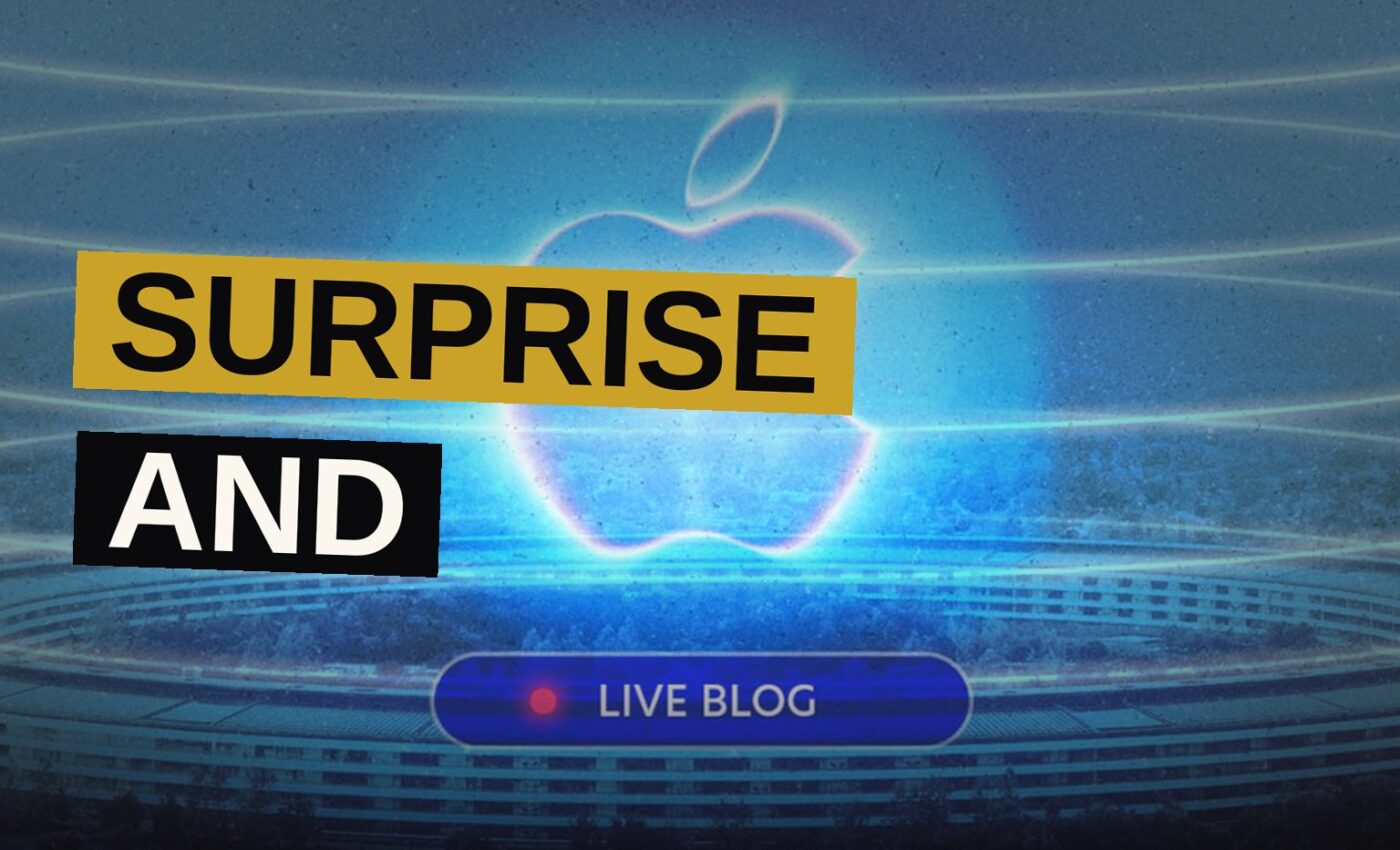 A foldable smartphone is showcased on stage at an Apple product launch event.