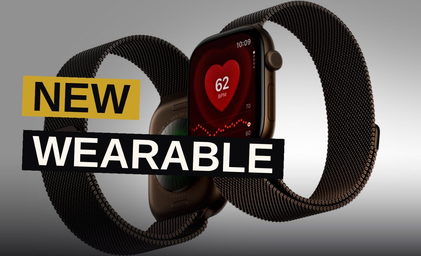 A dark bronze Apple Watch Series 12 with a readiness score of 8 displayed on its screen, placed on a white surface.