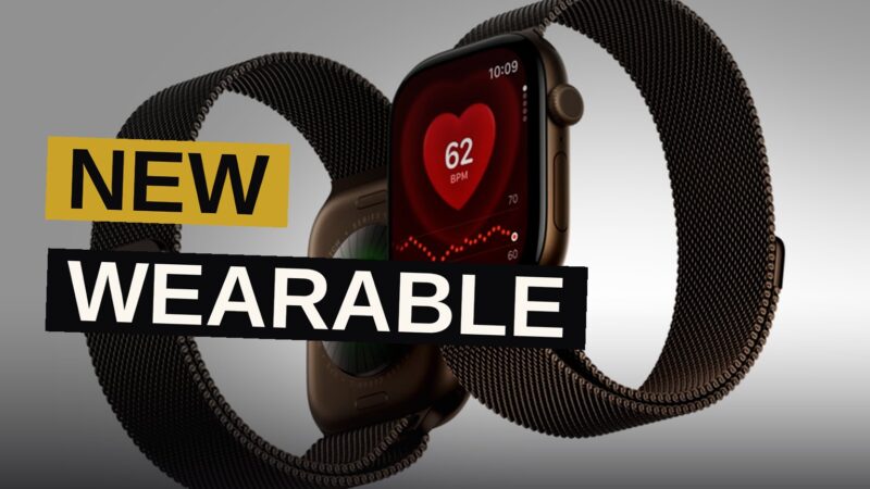 A dark bronze Apple Watch Series 12 with a readiness score of 8 displayed on its screen, placed on a white surface.