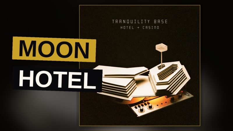 An elegant lounge inside a fictional moon hotel with a piano and Earth glowing through the window.