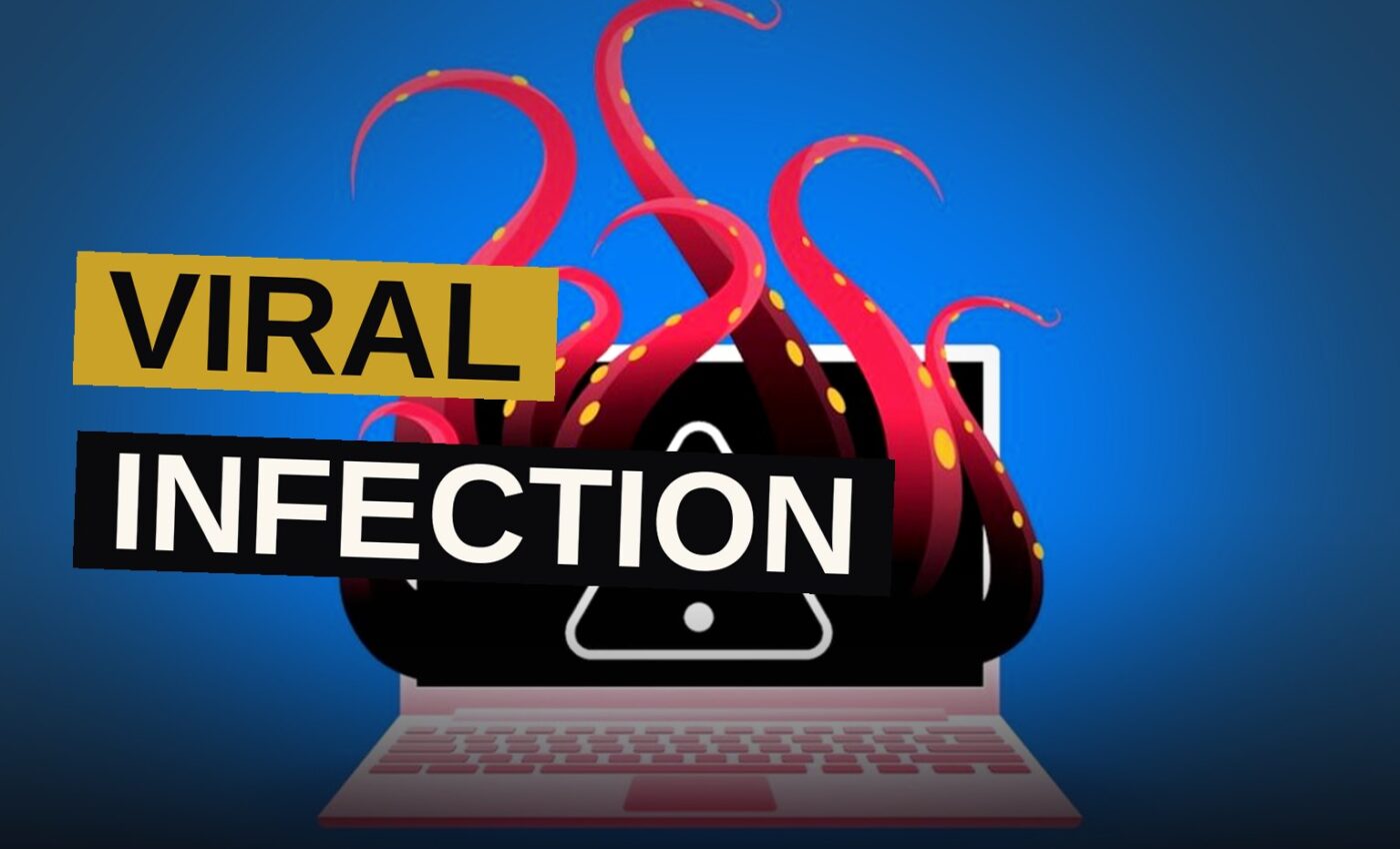 A terminal screen glows with code as a malicious prompt appears within it.