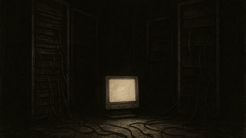 A shadowy chamber of humming machines falls silent as its final light is extinguished.