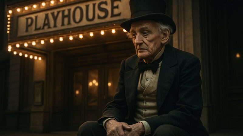An aged and celebrated lady of the stage rests quietly near the hall where her admirers had come together in hope of her presence.