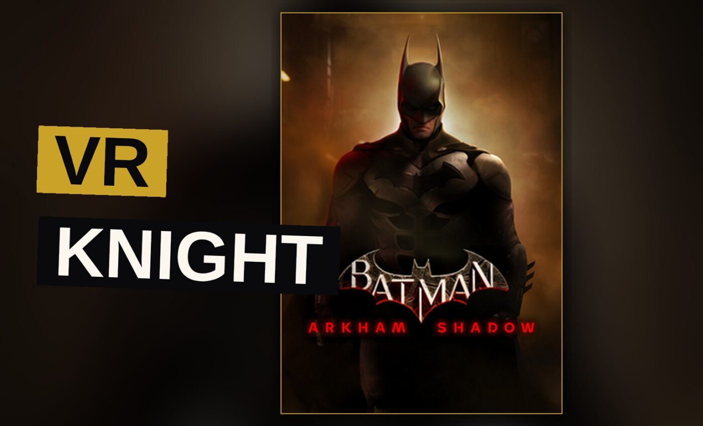 Batman in first-person view, fists raised, standing on a wet Gotham rooftop with neon city lights in the background.
