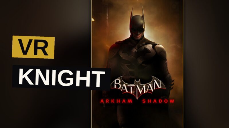 Batman in first-person view, fists raised, standing on a wet Gotham rooftop with neon city lights in the background.