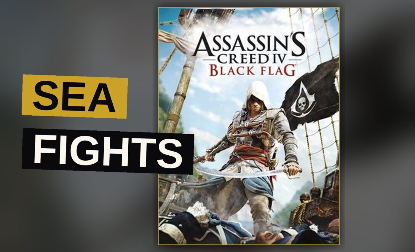 A pirate captain stands upon his ship amid a tempestuous sea.