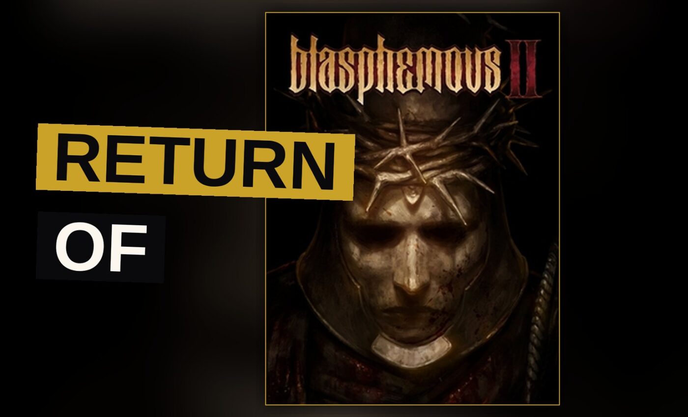 A grim wanderer stands amid a ruined cathedral, blade and censer in hand, shrouded in solemn gloom.