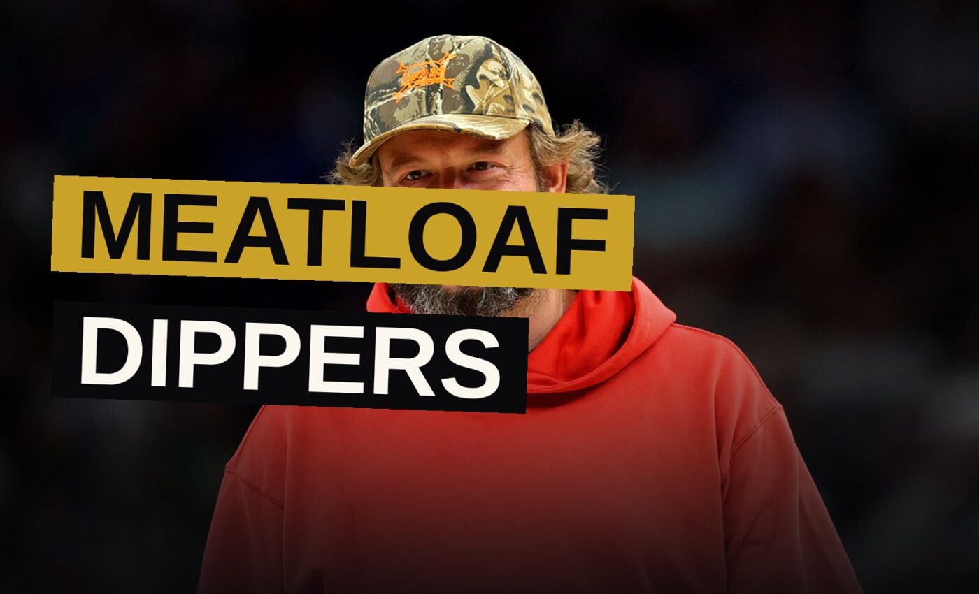 An animated illustration of meatloaf dippers being pulled from a fryer, with a cheerful folk-inspired background.