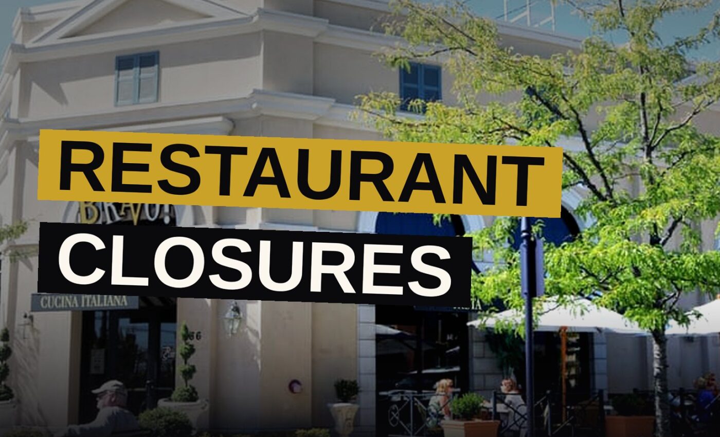 An empty Italian restaurant with closed signs, evoking a shuttered establishment.