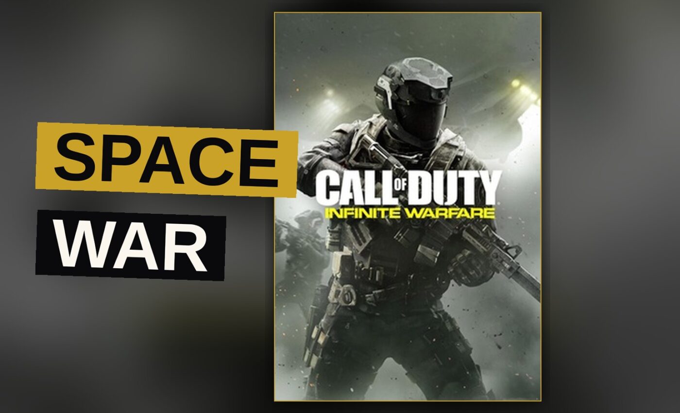 A soldier battles enemy forces inside a burning space station.