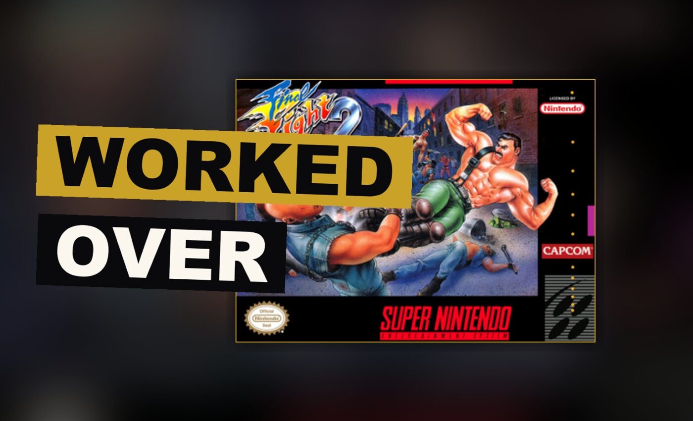 Two fighters strike down a gang of foes amid a strange and distant setting.