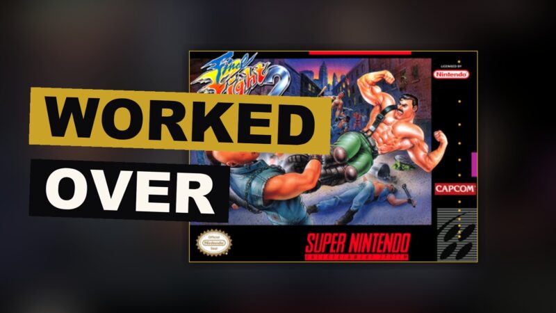 Two fighters strike down a gang of foes amid a strange and distant setting.