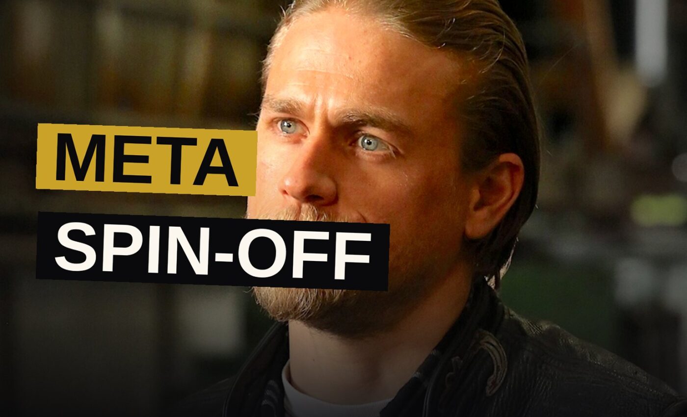 The cast of Sons of Anarchy stand together as themselves in a dark, atmospheric setting.