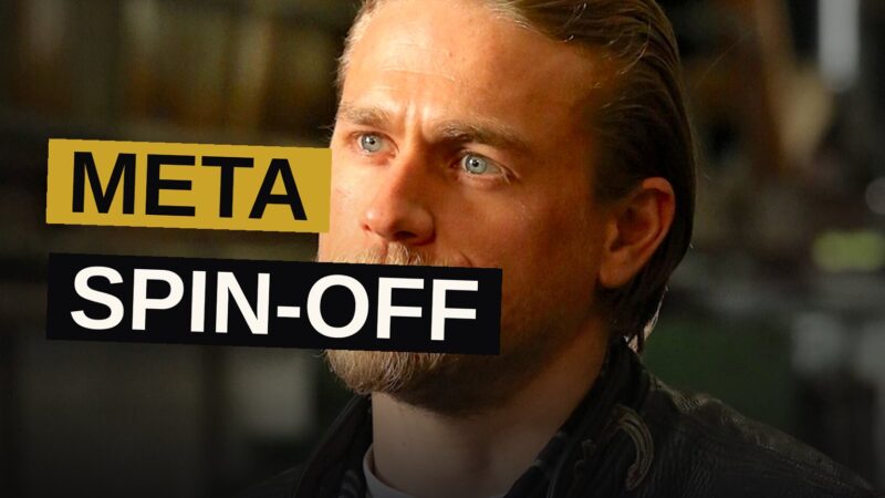 The cast of Sons of Anarchy stand together as themselves in a dark, atmospheric setting.
