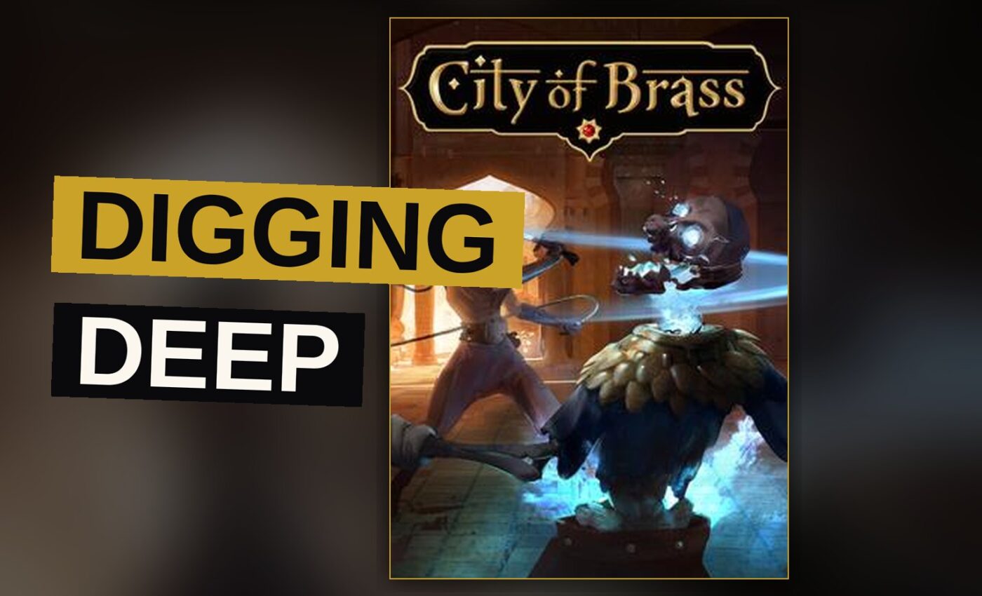 An adventurer descends into a vast underground chamber within a fallen city of gold.