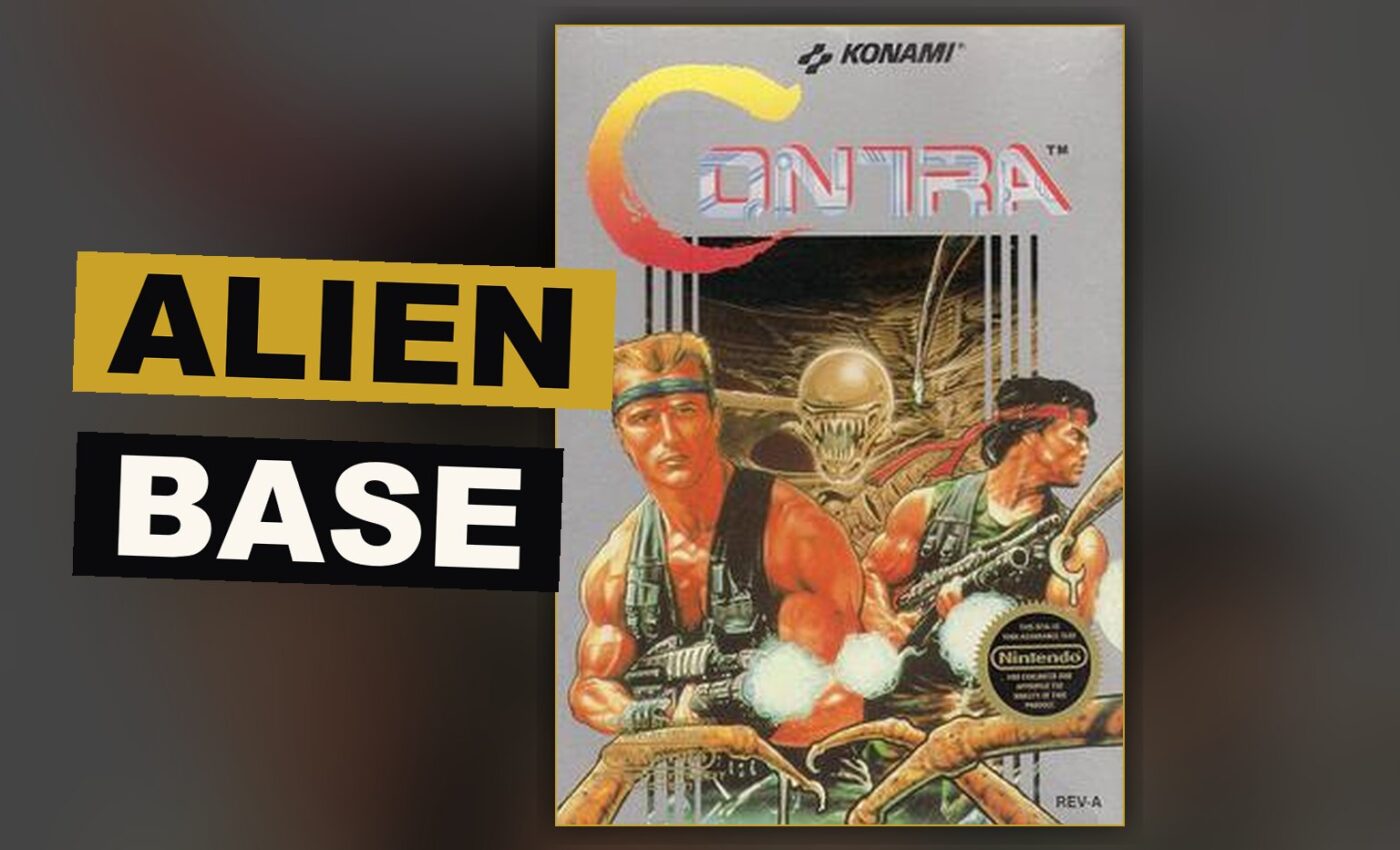 Two soldiers armed with guns storm through thick forest ground against an alien force.