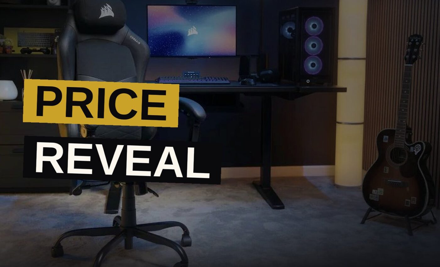A modern black Corsair TC80 gaming chair with a minimalist design sits in a bright home office.