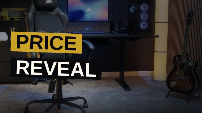 A modern black Corsair TC80 gaming chair with a minimalist design sits in a bright home office.