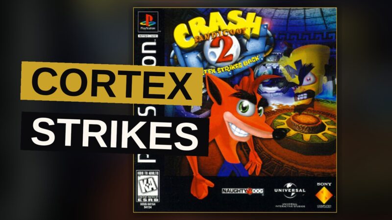 Crash, the diminutive bandicoot, soars through a fiery jungle island with his jet pack ablaze.