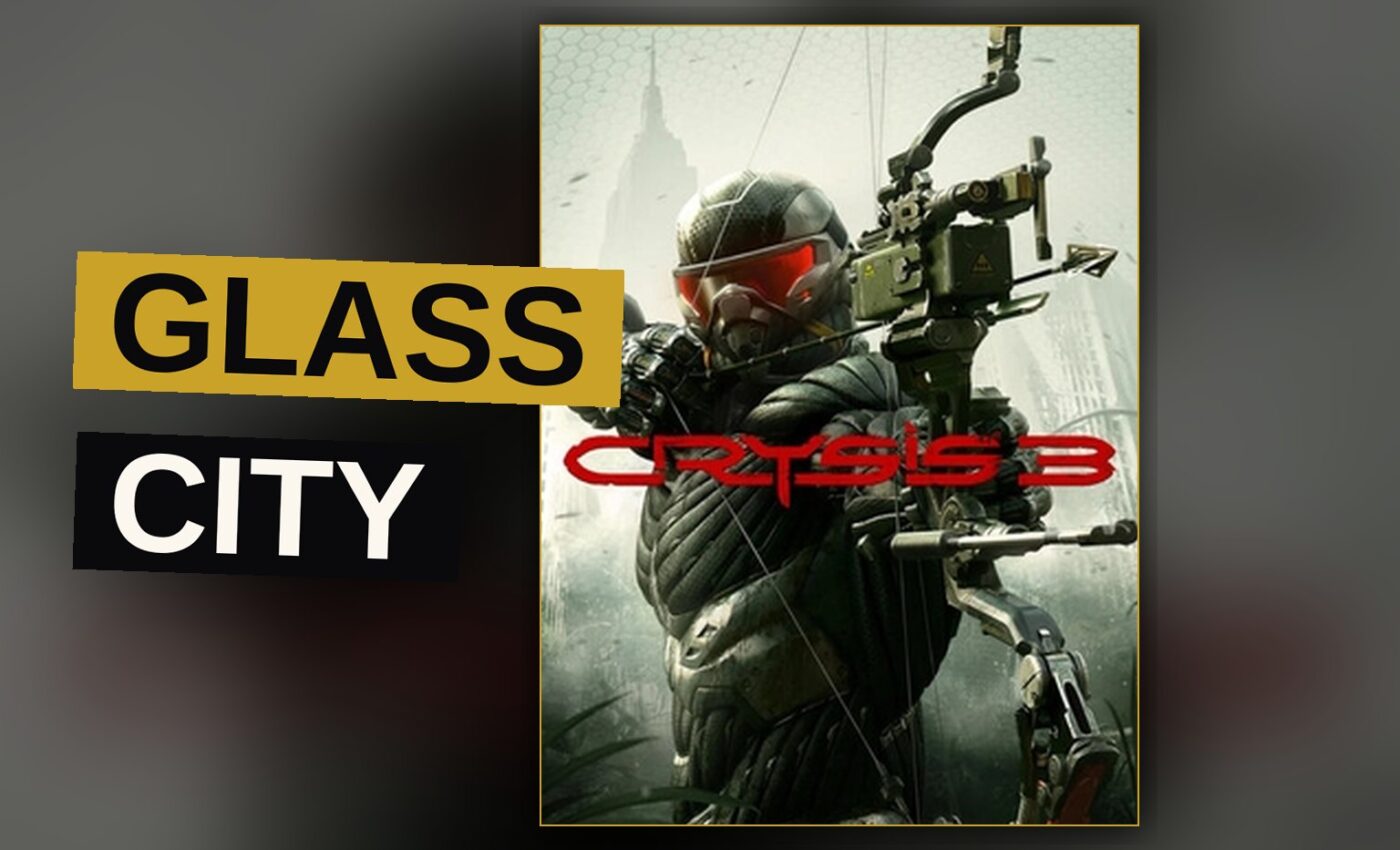 A solitary armored figure surveys a gleaming city of glass and metal rising above the wet streets of New York.