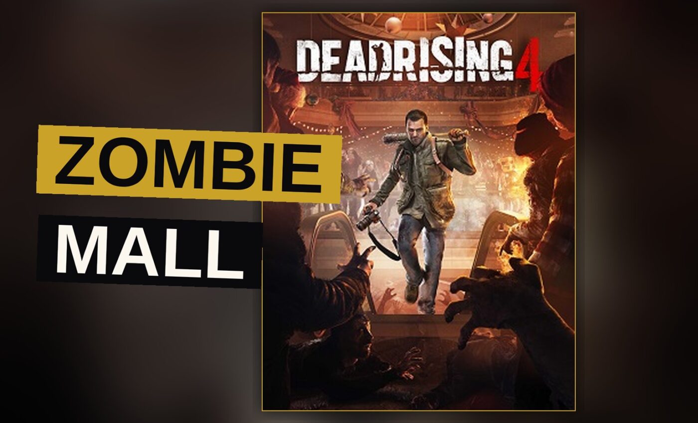 A survivor wields a chainsaw against zombies amid the ruins of a shopping center.
