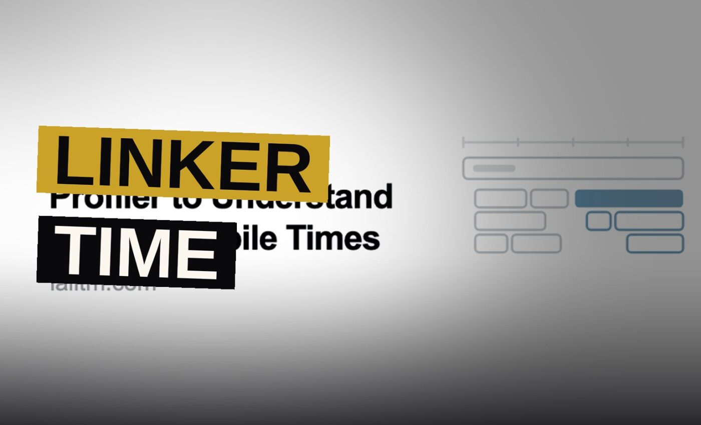 A timeline chart showing a linker step towering above many smaller build tasks.