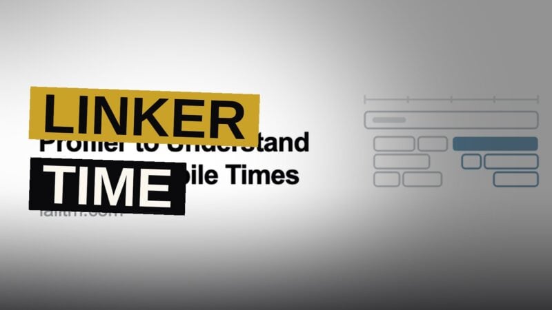 A timeline chart showing a linker step towering above many smaller build tasks.