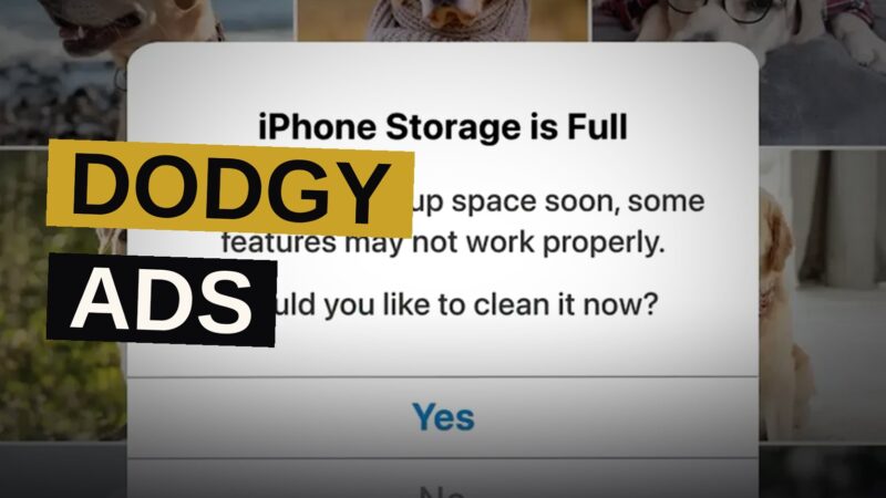 A smartphone displays a deceptive ad that mimics a system warning with 'Yes' and 'No' buttons.