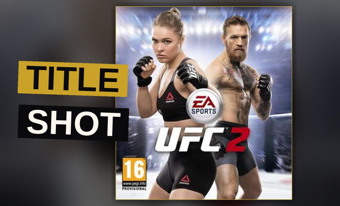 Two fighters struggle within the octagon, locked in a gripping hold.