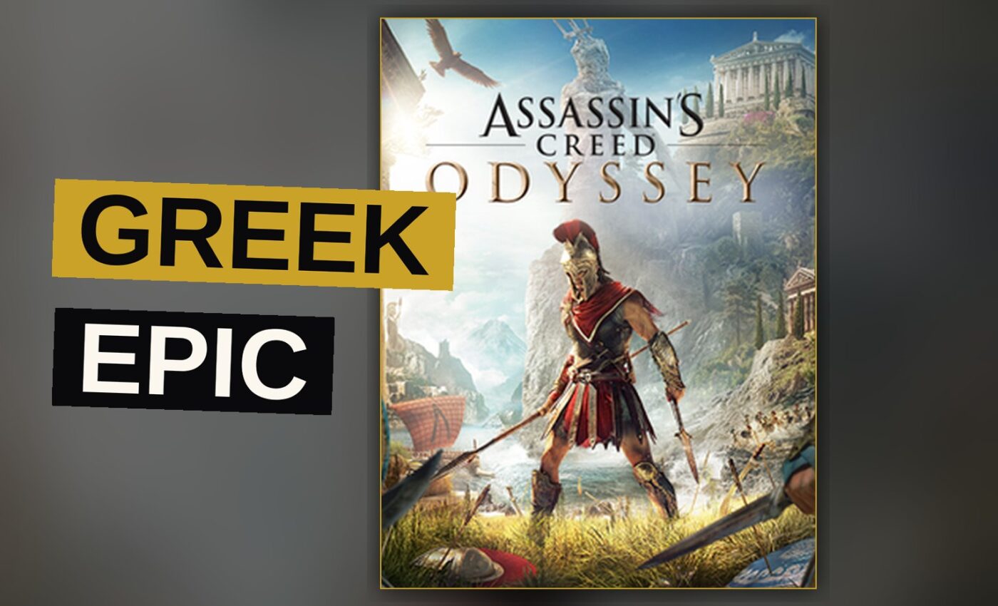 A warrior overlooks the Aegean Sea and ancient ruins in a sunlit cinematic landscape.
