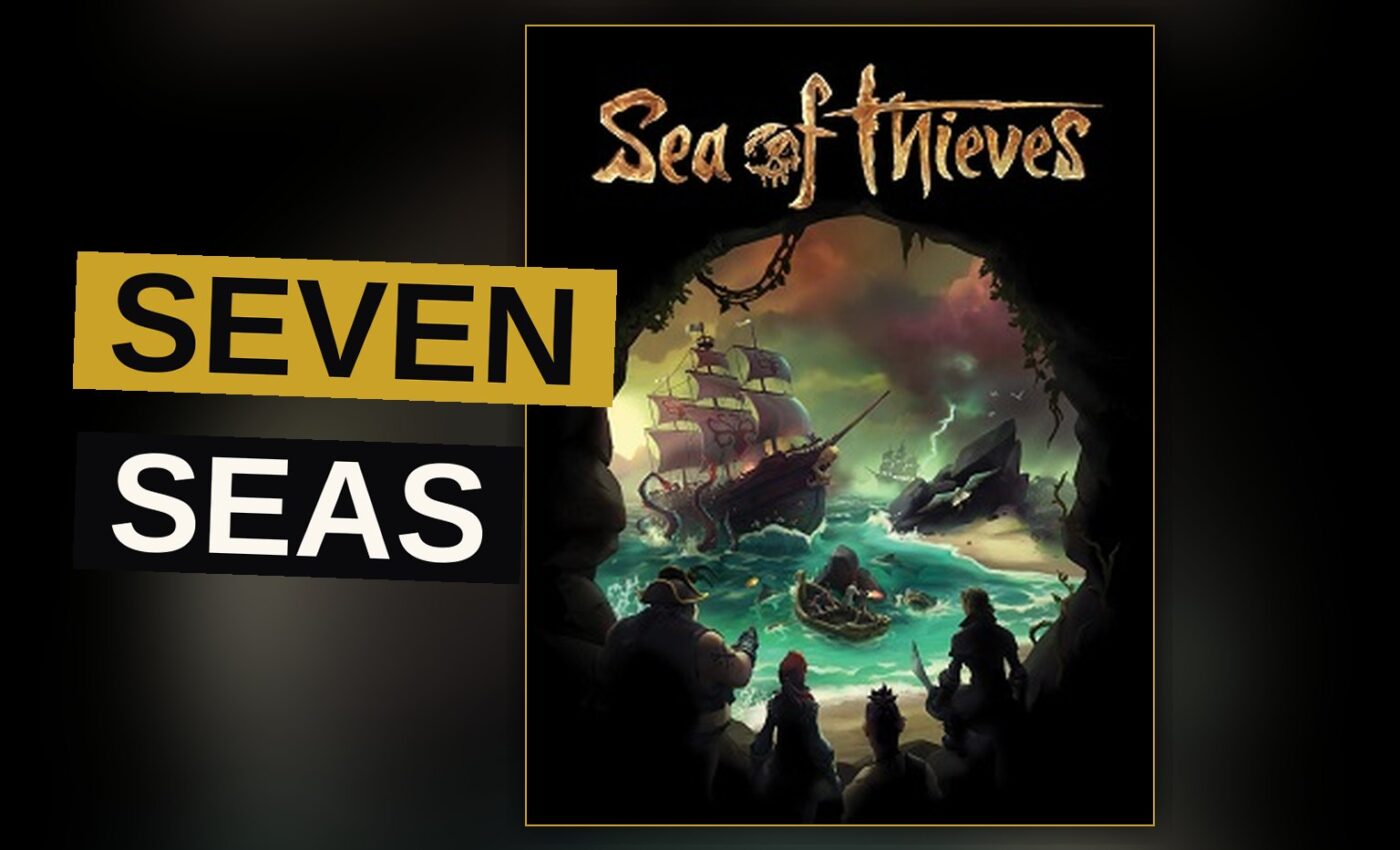 A pirate ship battles through a stormy sea, cannons firing, treasure glinting amid the wreckage.