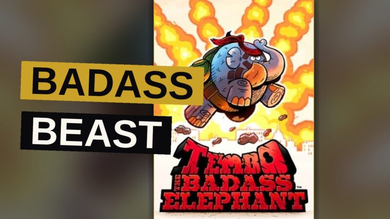 A vast elephant armed with guns upon its tusks tramples a field of ruin.