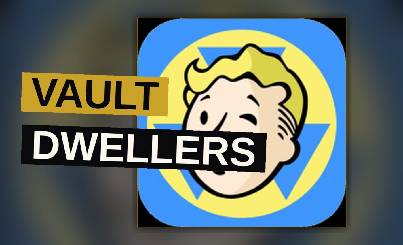 Vault dwellers move through a dimly lit underground chamber within their fortified dwelling.