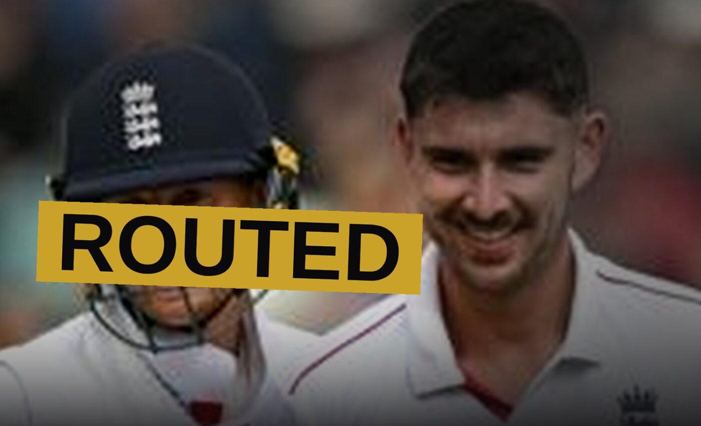 An England bowler delivers the ball under overcast skies as Pakistan's batting collapses at Edgbaston.