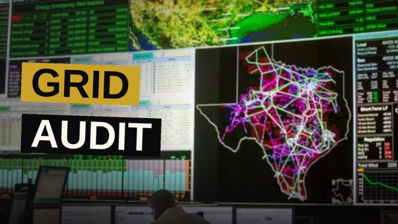 A vast Texas data center lit at dusk, its many buildings glowing against the evening sky.