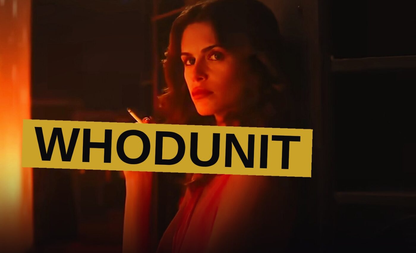 A terrified young woman in a dark bedroom, with a masked figure looming behind her.