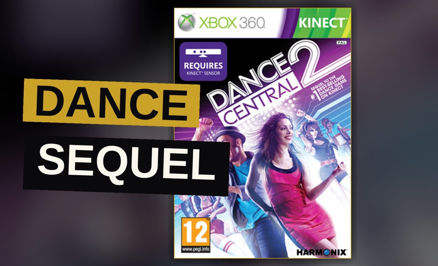A player dances in a living room while mimicking a colorful on-screen avatar, with a Kinect sensor nearby.