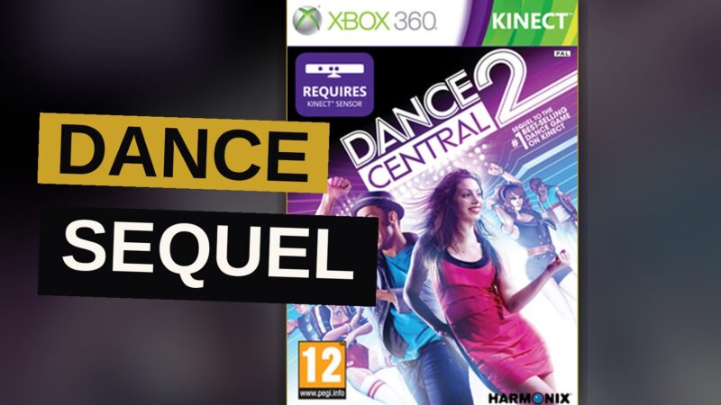 A player dances in a living room while mimicking a colorful on-screen avatar, with a Kinect sensor nearby.