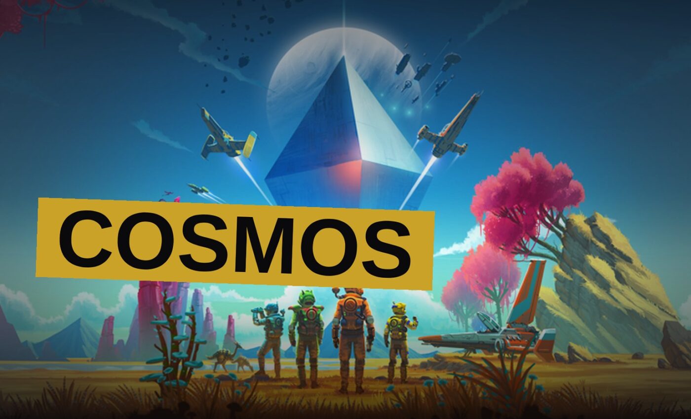 A lone explorer approaches an infested outpost on an alien planet with a derelict freighter looming in the sky.