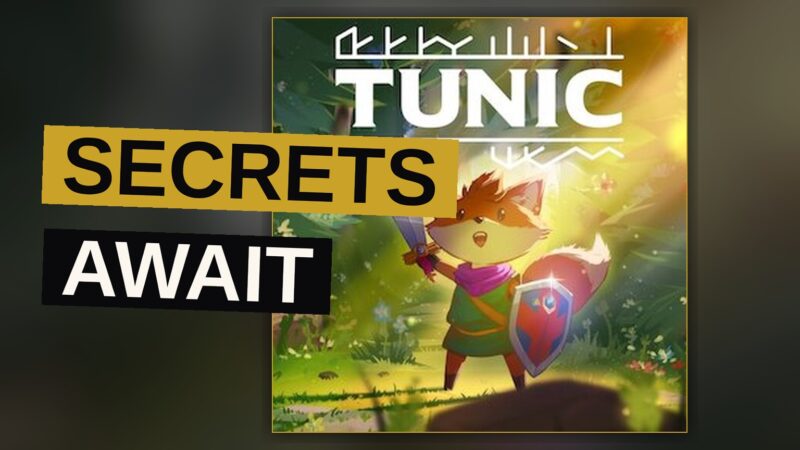 A small orange fox holding a sword and shield in a sunlit ruined courtyard with ancient arches.