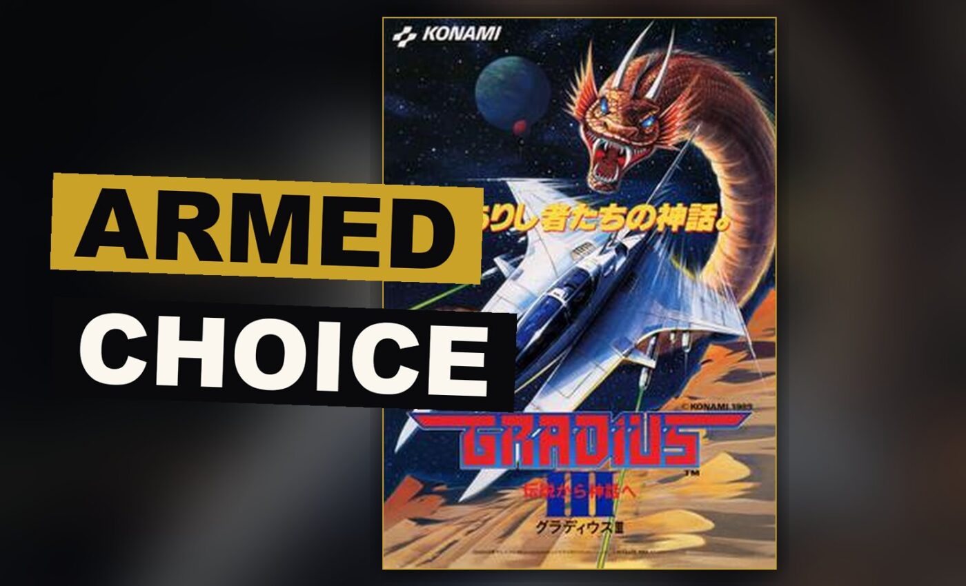 A small ship weaves through thick enemy fire amid a fortress of metal and living scenery.