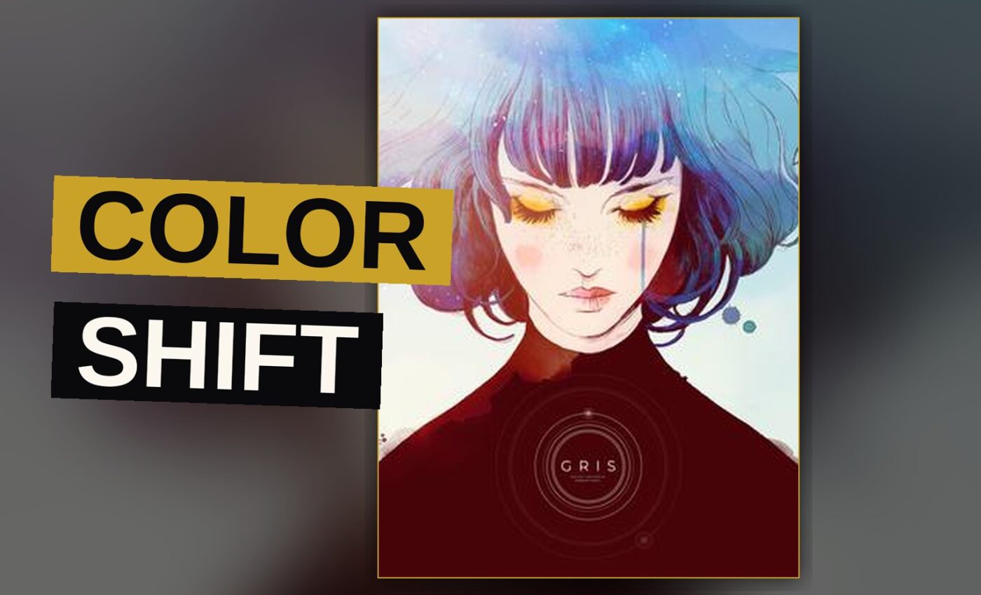 A young woman walks through a world that shifts from gray stone to bright gold, each color telling a story of her sorrow.