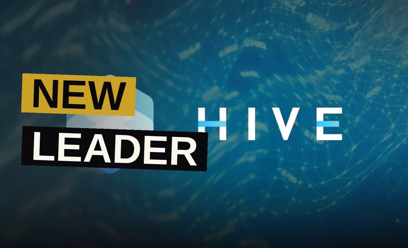 A data center with glowing server racks representing HIVE's AI cloud subsidiary BUZZ HPC.