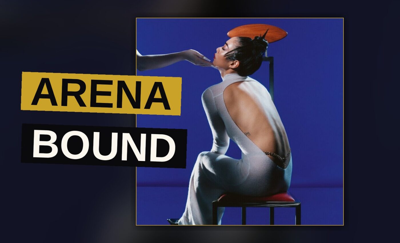 A solitary figure remains amid a vast, luminous arena, arms outstretched unto the swelling crowd.