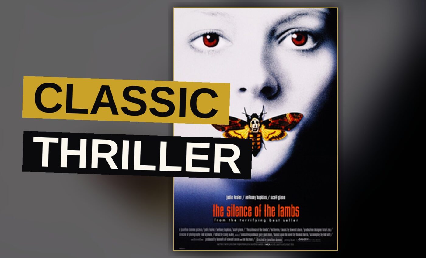A young woman in a dark corridor faces a menacing figure behind the glass of a prison cell.